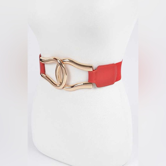Gold Buckle Elastic Stretch Statement Waist Belt - Picture 6 of 8